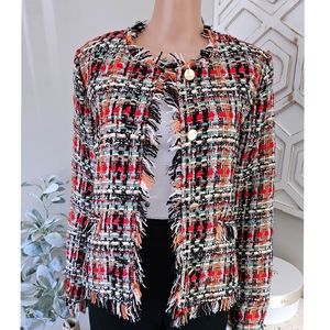 Halogen Multicolor Metallic Raw Edges Tweed Jacket Blazer